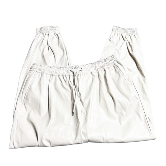 Grace + Karma Women’s Beige Cream Faux Leather High Waisted Tie Jogger Pants - Picture 4 of 16